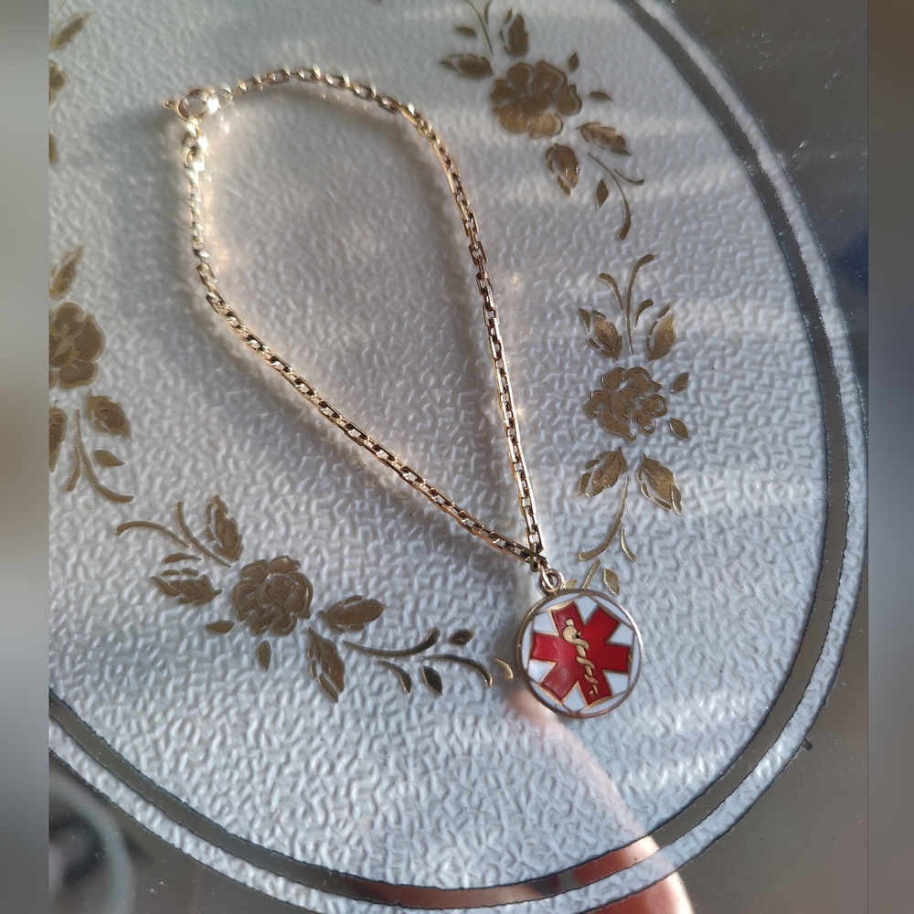 ✨ 14k Gold Enamel Medical Alert Bracelet ✨